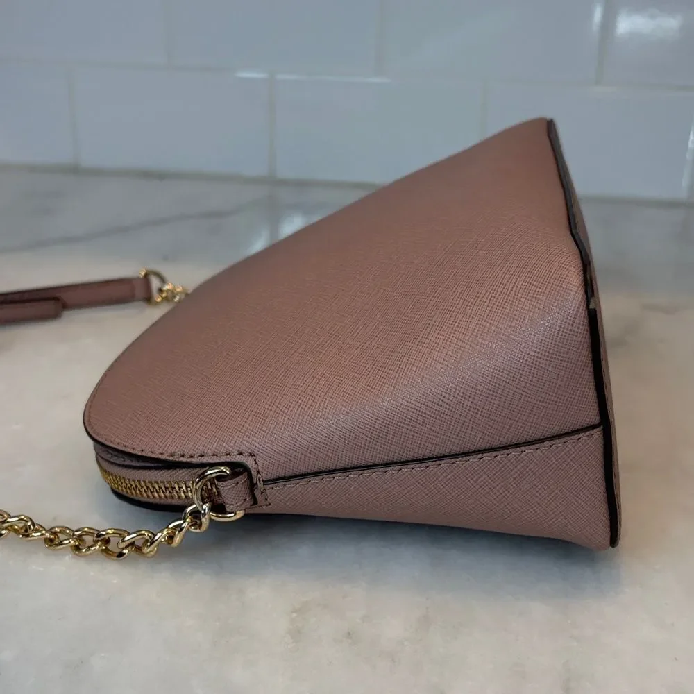 Michael Kors Crossbody Bag Purse Handbag Saffiano Leather Domed Chain-link Pink